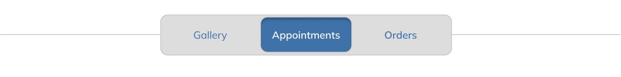 The final tabbed bar component, showing Gallery, Appointments, and Orders with Appointments selected