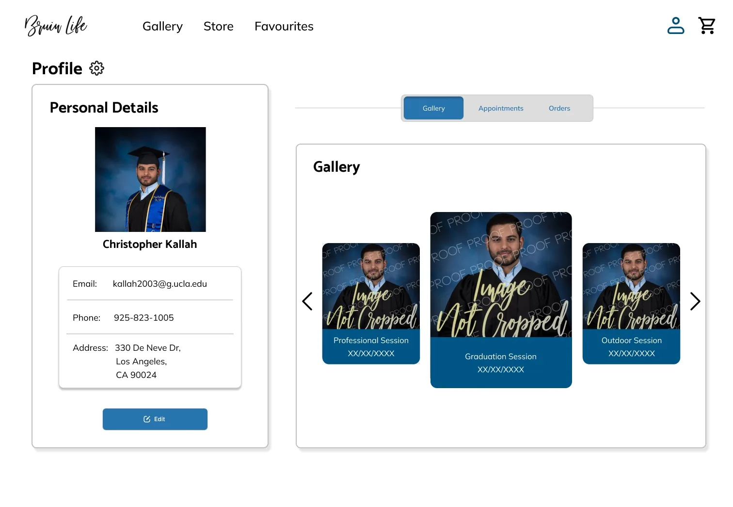 Redesigned customer profile with a focused details card and a tabbed bar for Gallery, Appointments and Orders
