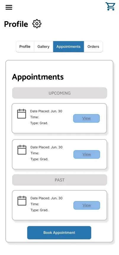 Final mobile profile screen, Appointments tab selected