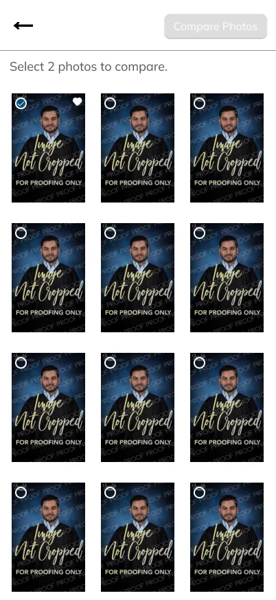 Compare photos grid, one photo selected