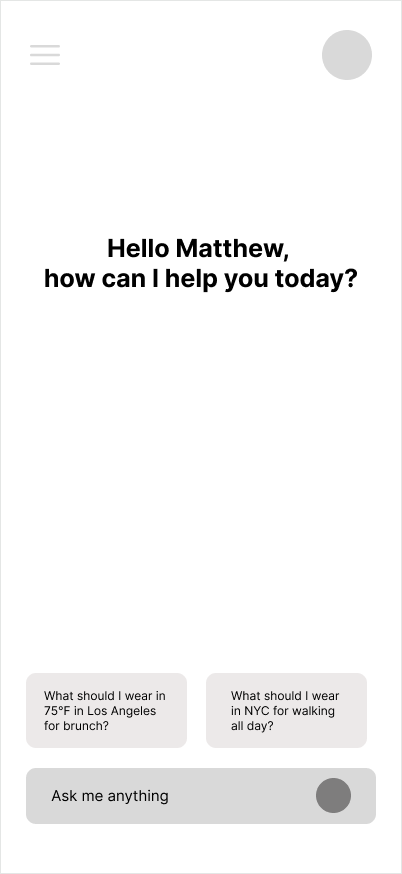 Rejected chat-based concept for Fitty, where users typed a question to an AI stylist