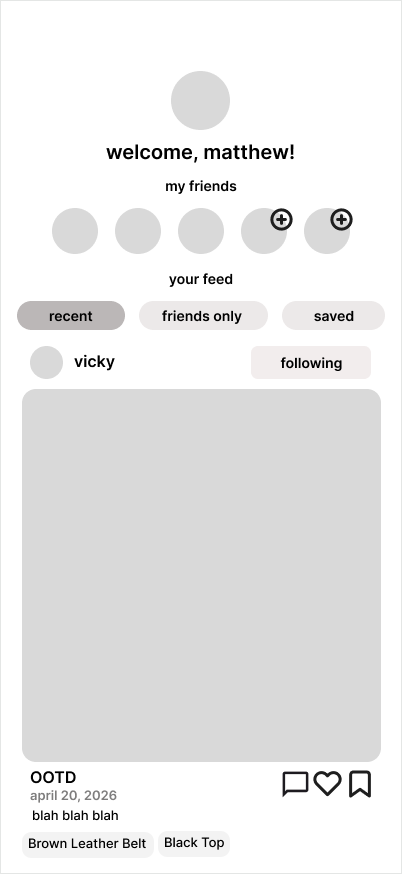 Feed low-fi wireframe